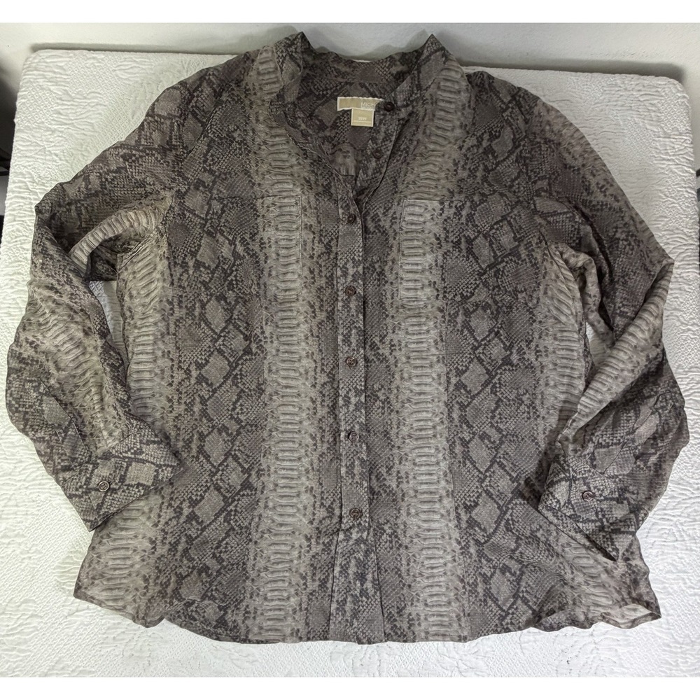 MICHAEL KORS PYTHON Snake TOP BLOUSE SZ 16 W Long Sleeve Sheer - Picture 1 of 6